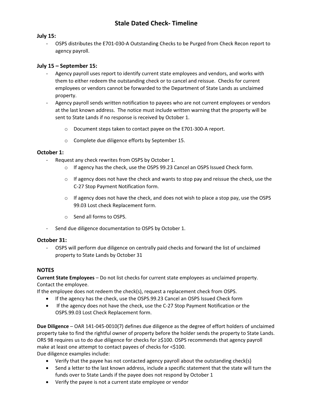 State Dated Check Timeline