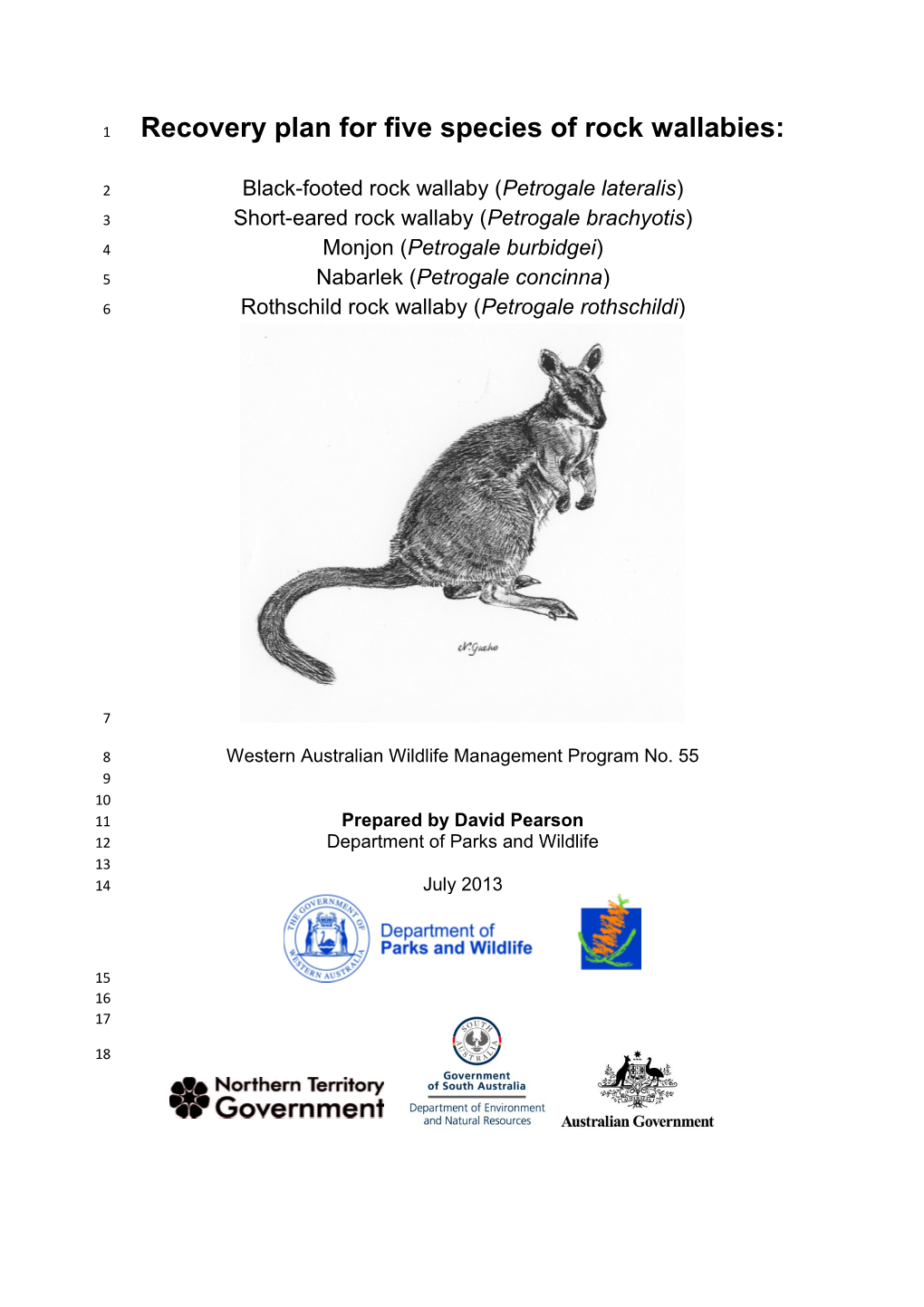 Recovery Plan for Five Species of Rock-Wallabies