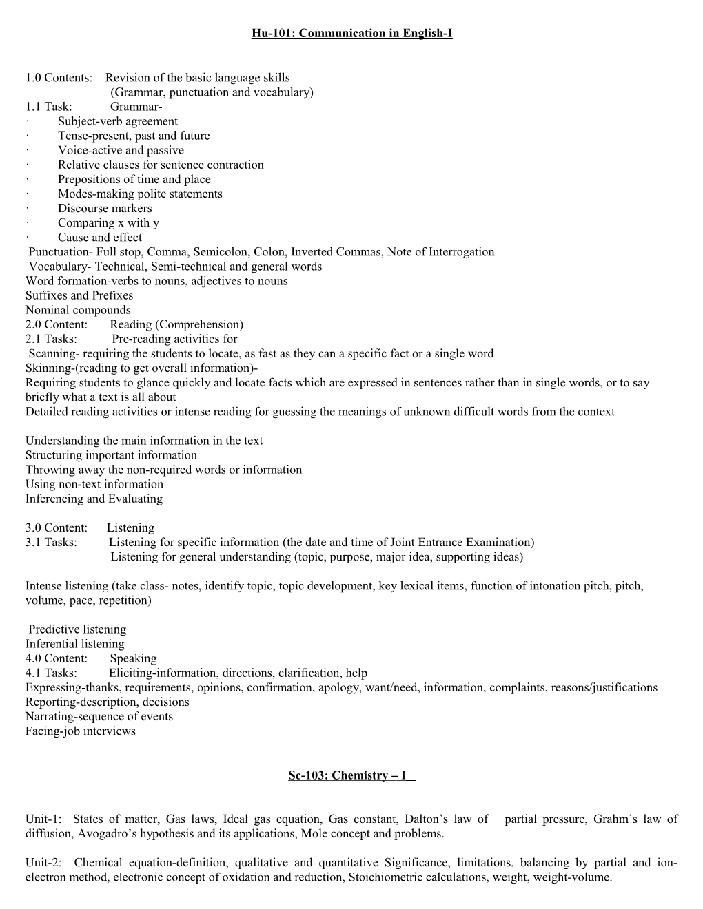 Hu-101: Communication in English-I