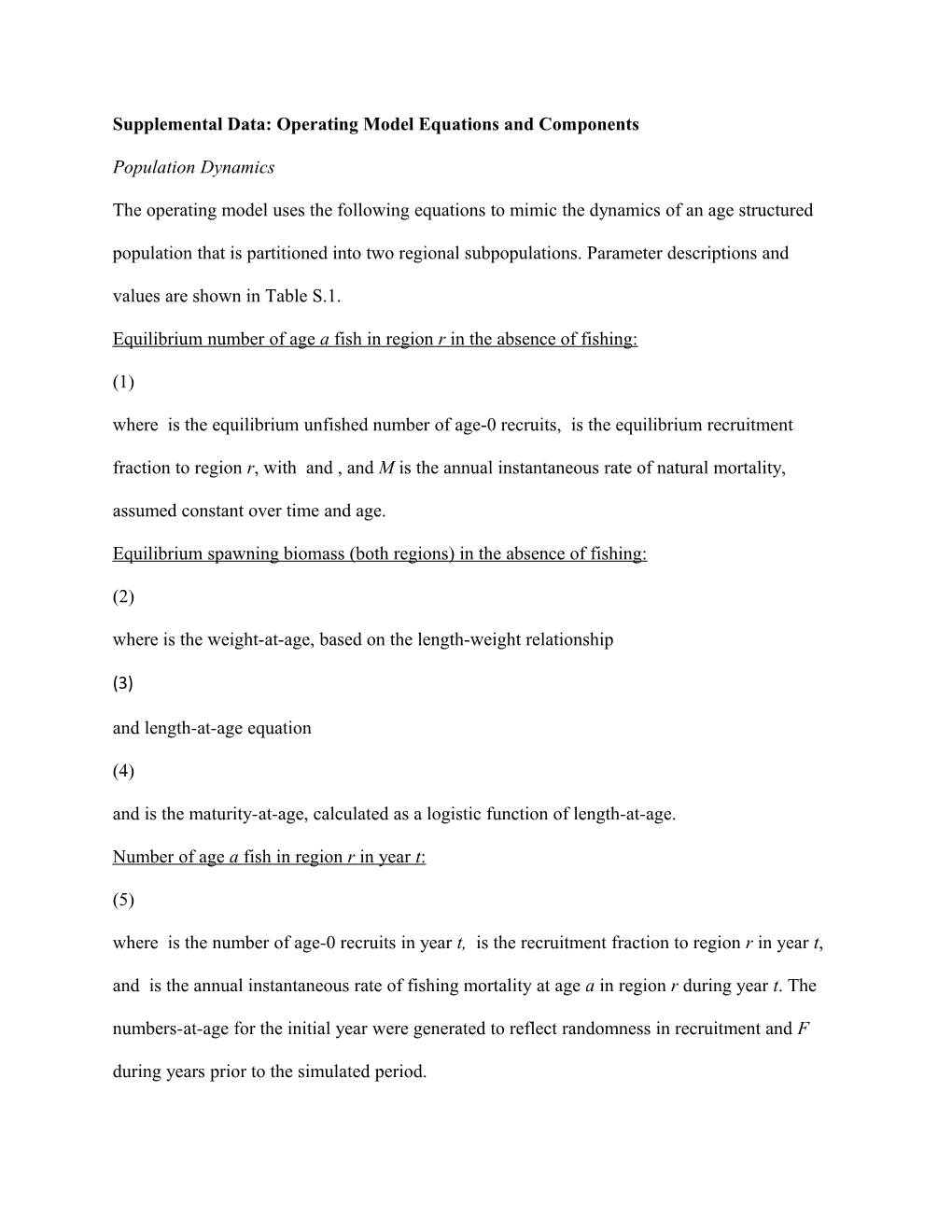 Supplemental Data: Operating Model Equations and Components