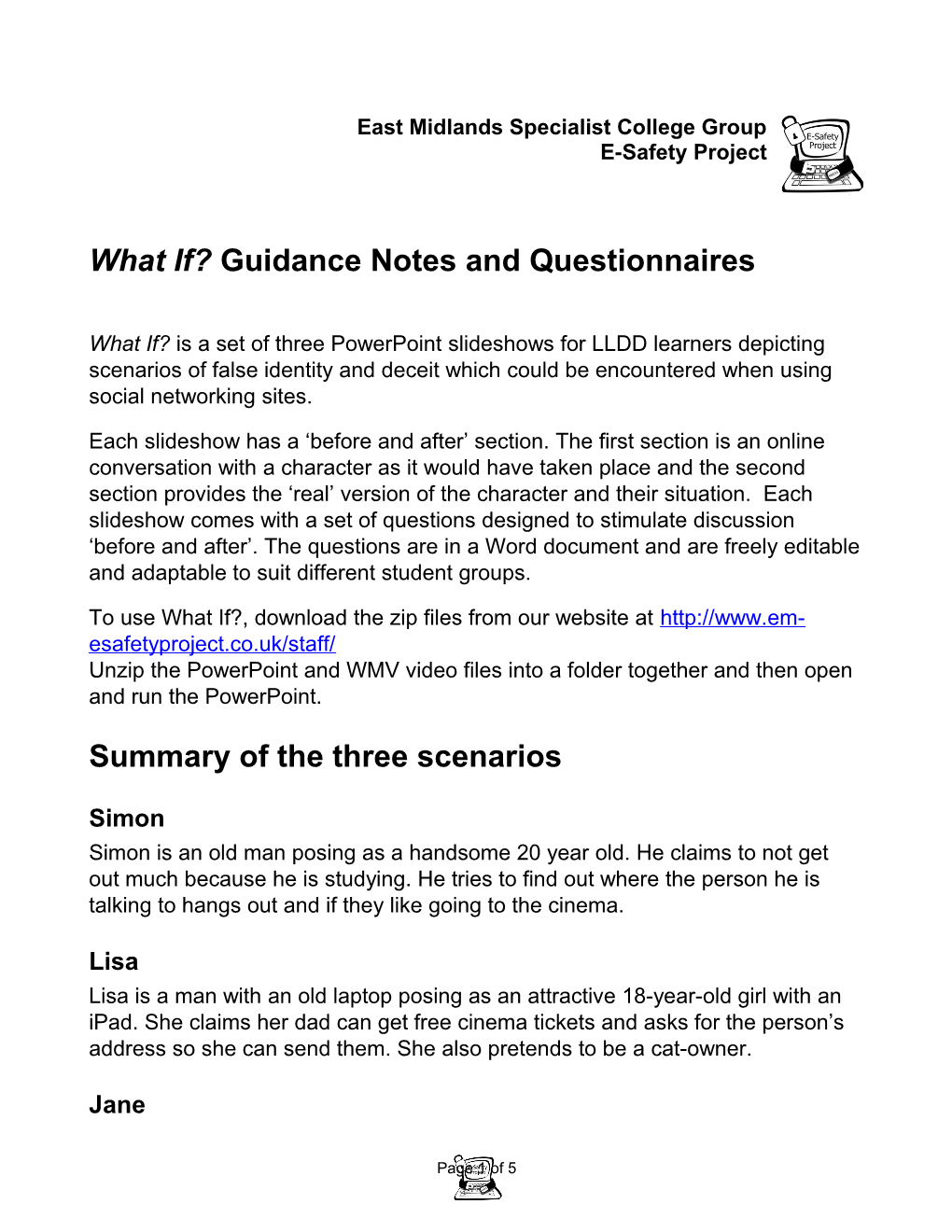 What If? Guidance Notes and Questionnaires