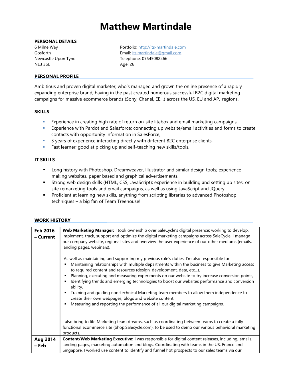 Ditmatthew Martindale: CV