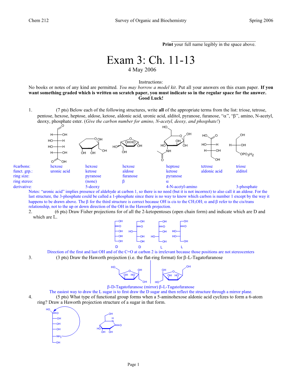 Chem 212Survey of Organic and Biochemistryspring 2006