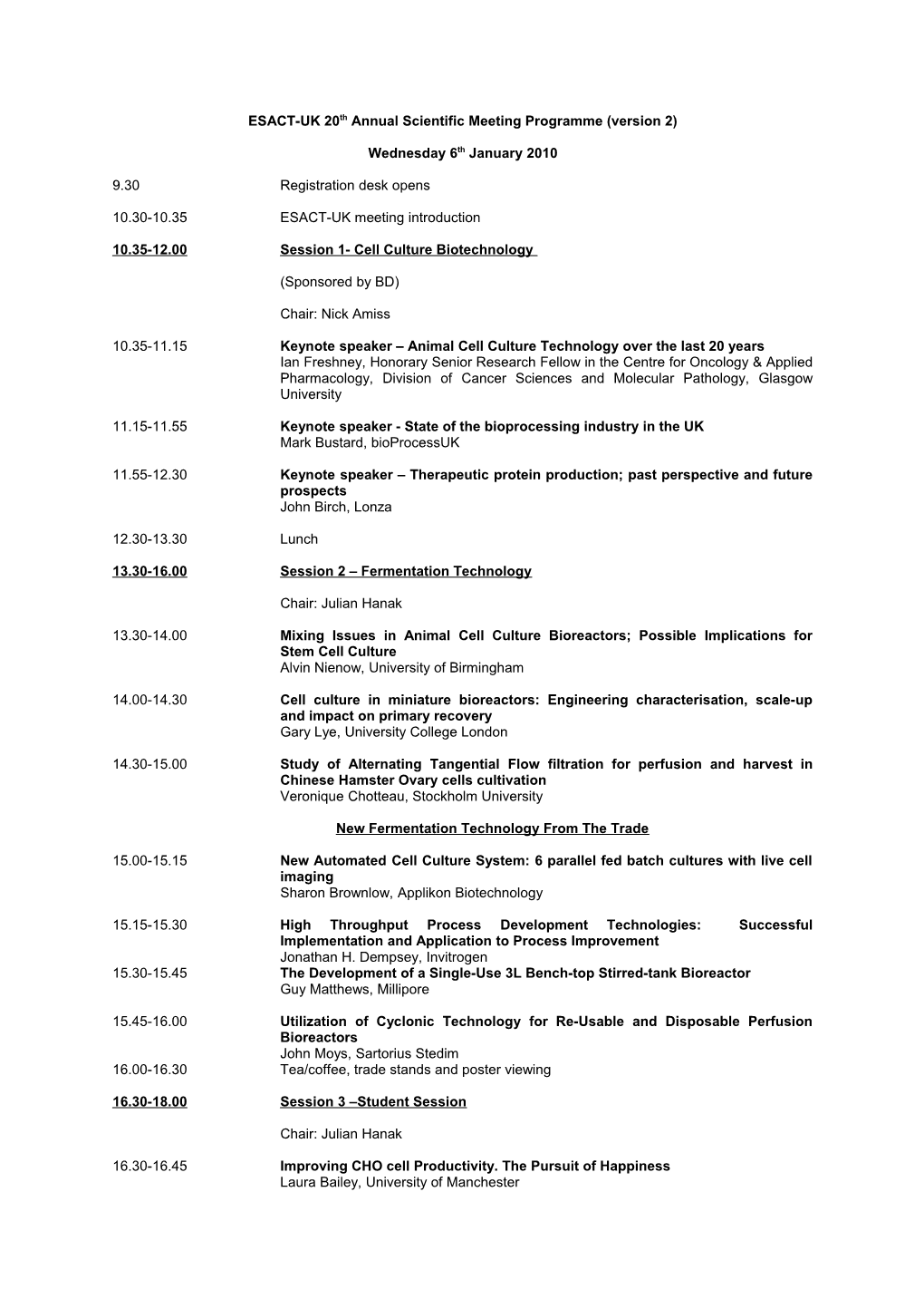 ESACT-UK 20Th Annual Scientific Meeting Programme (Version 2)