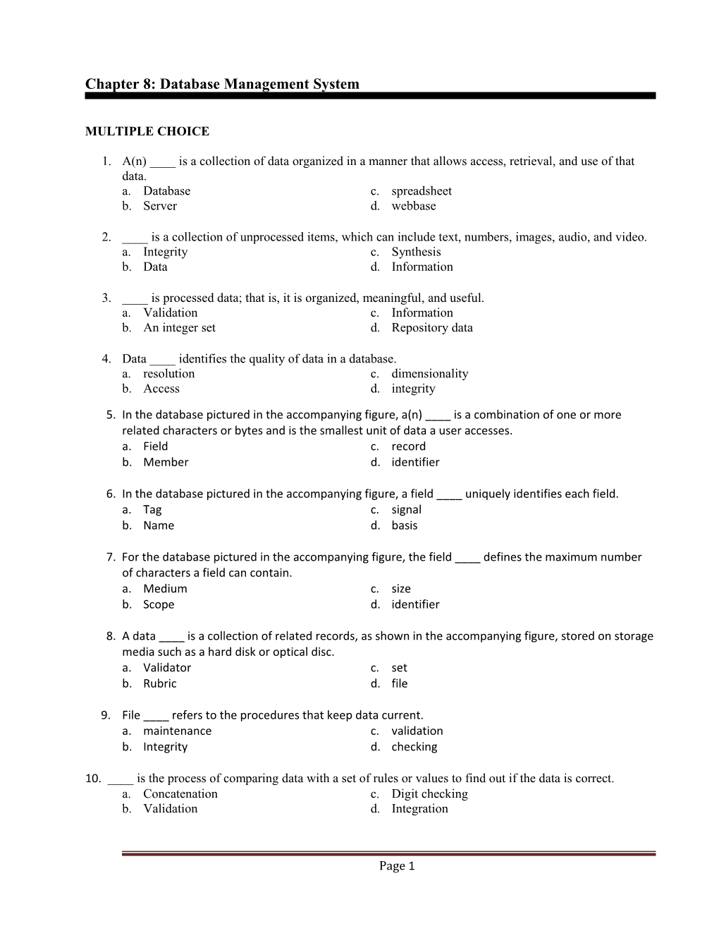 Chapter 8: Database Management System