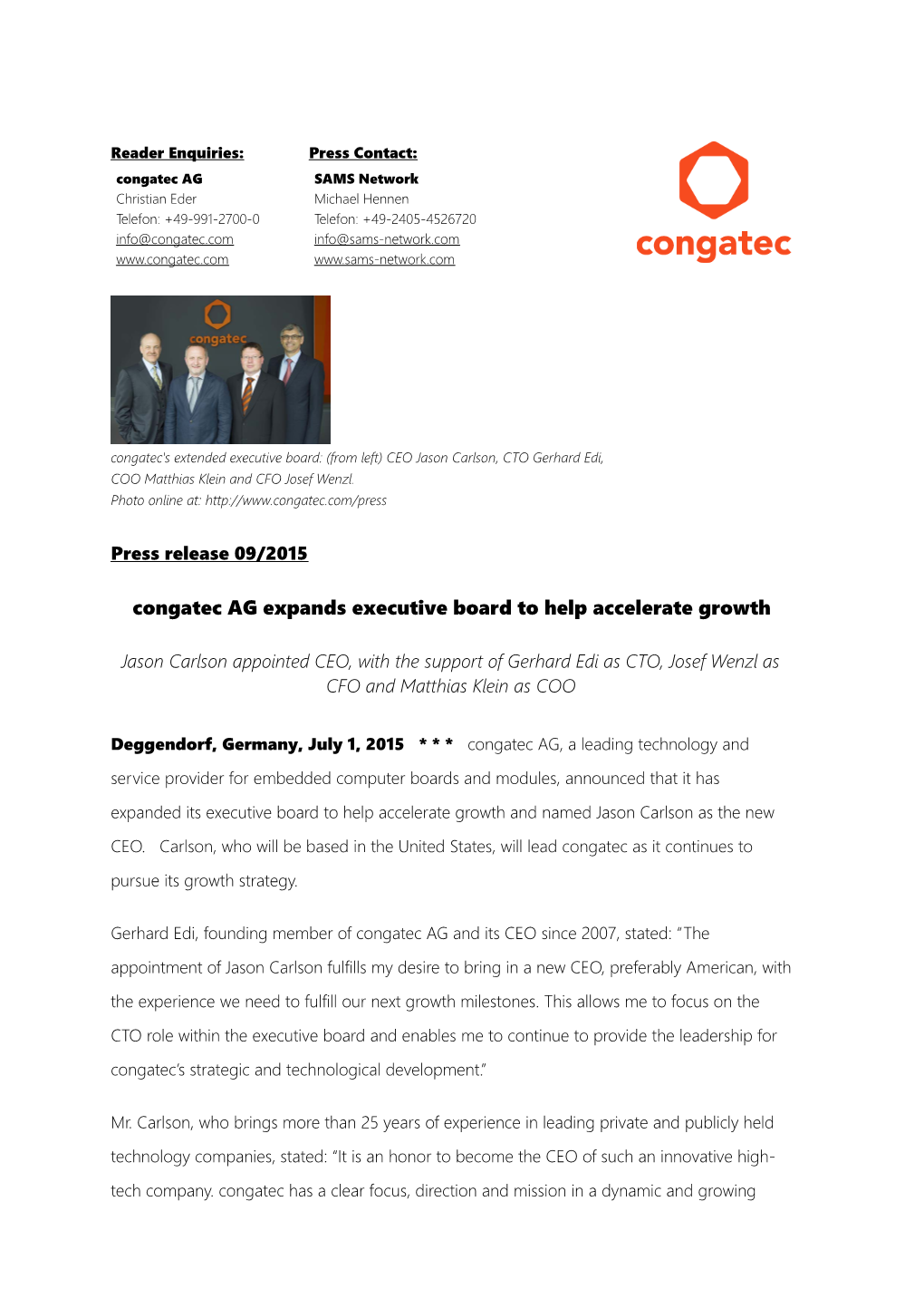 Congatec Agexpands Executive Boardto Help Accelerate Growth