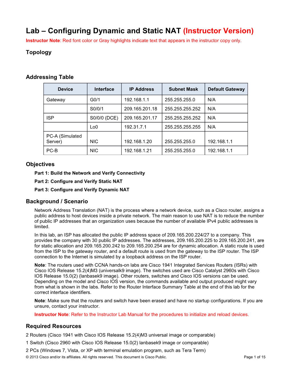 Lab Configuring Dynamic and Static NAT