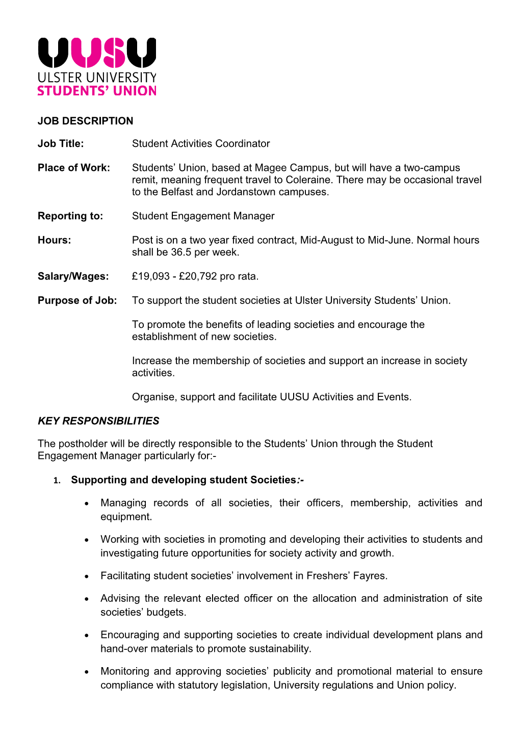 Job Title:Student Activities Coordinator