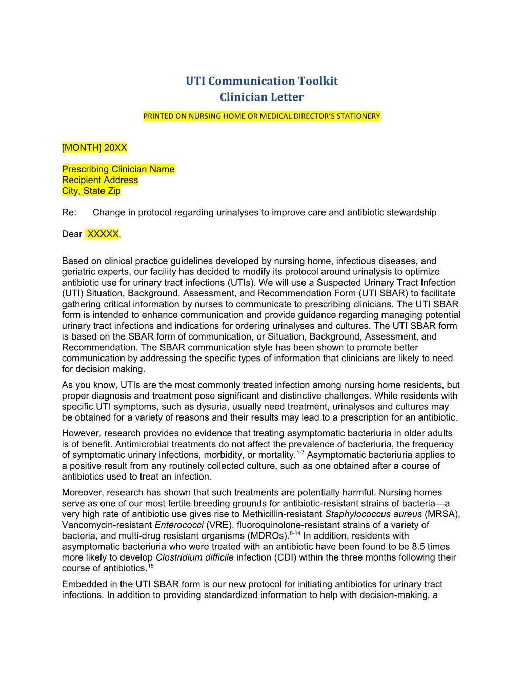 UTI Communication Toolkit Clinician Letter Page 2 of 2