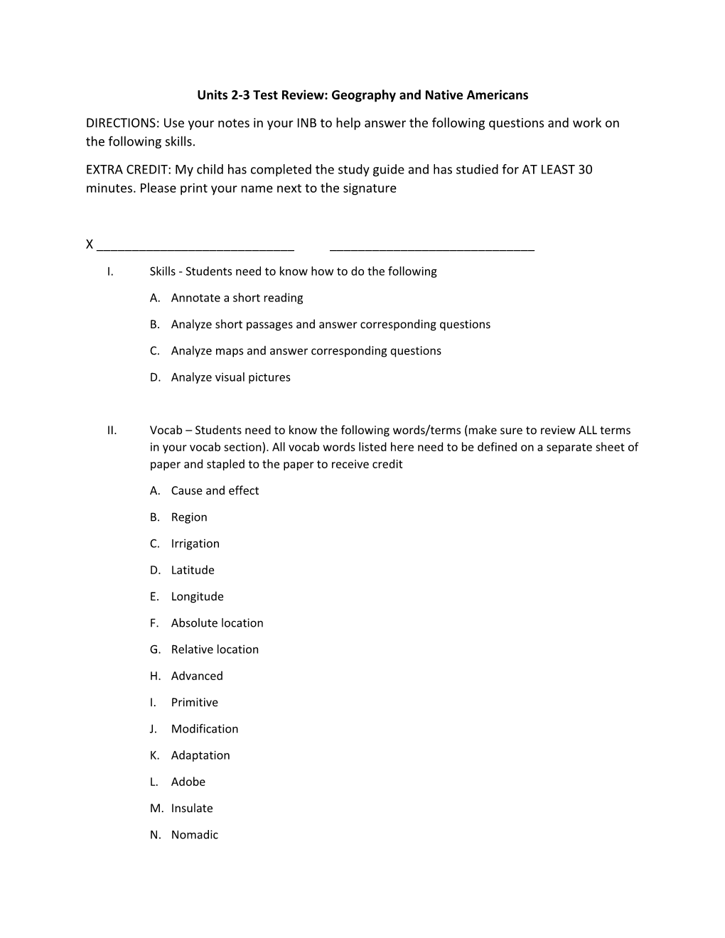 Units 2-3 Test Review: Geography and Native Americans