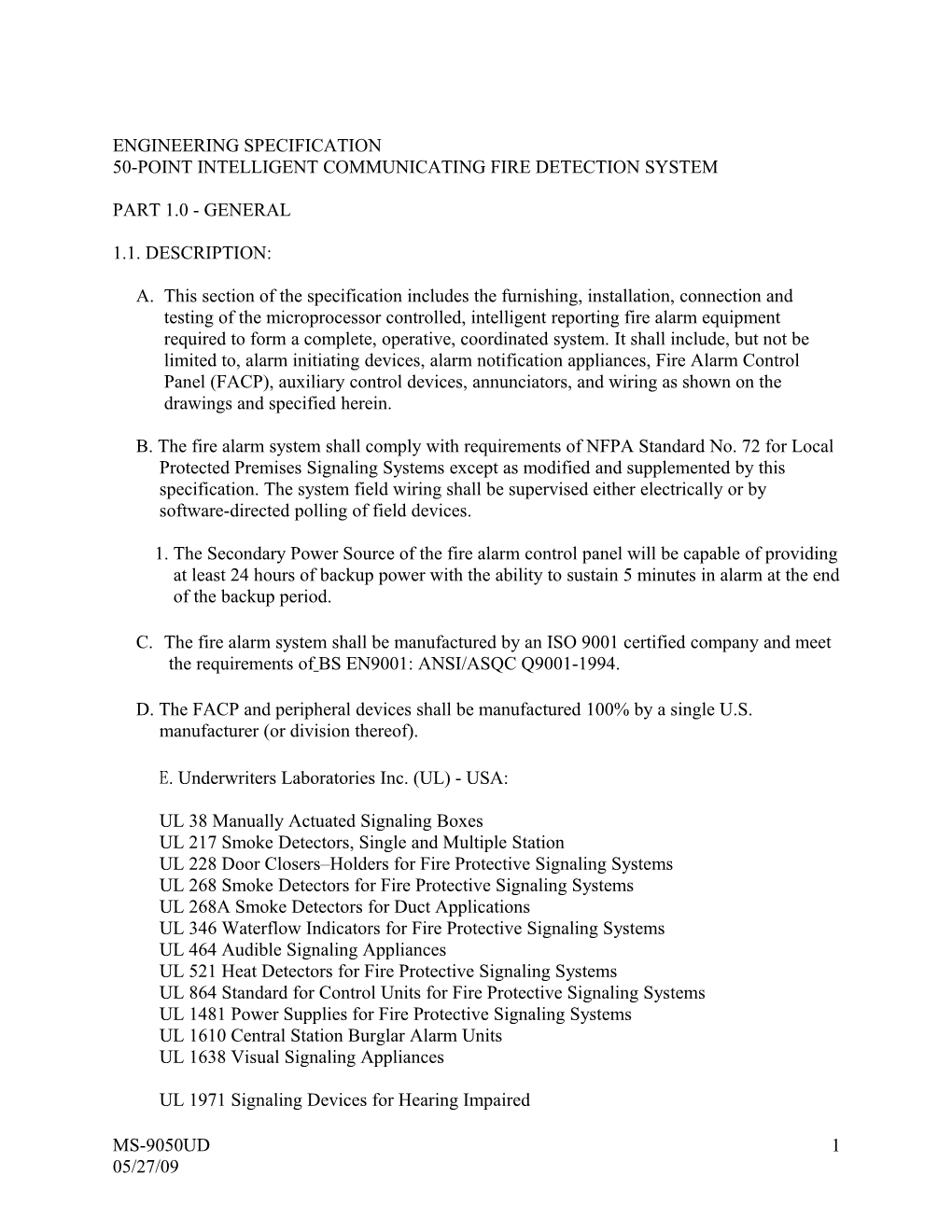 MS-9050UD Engineering Specification