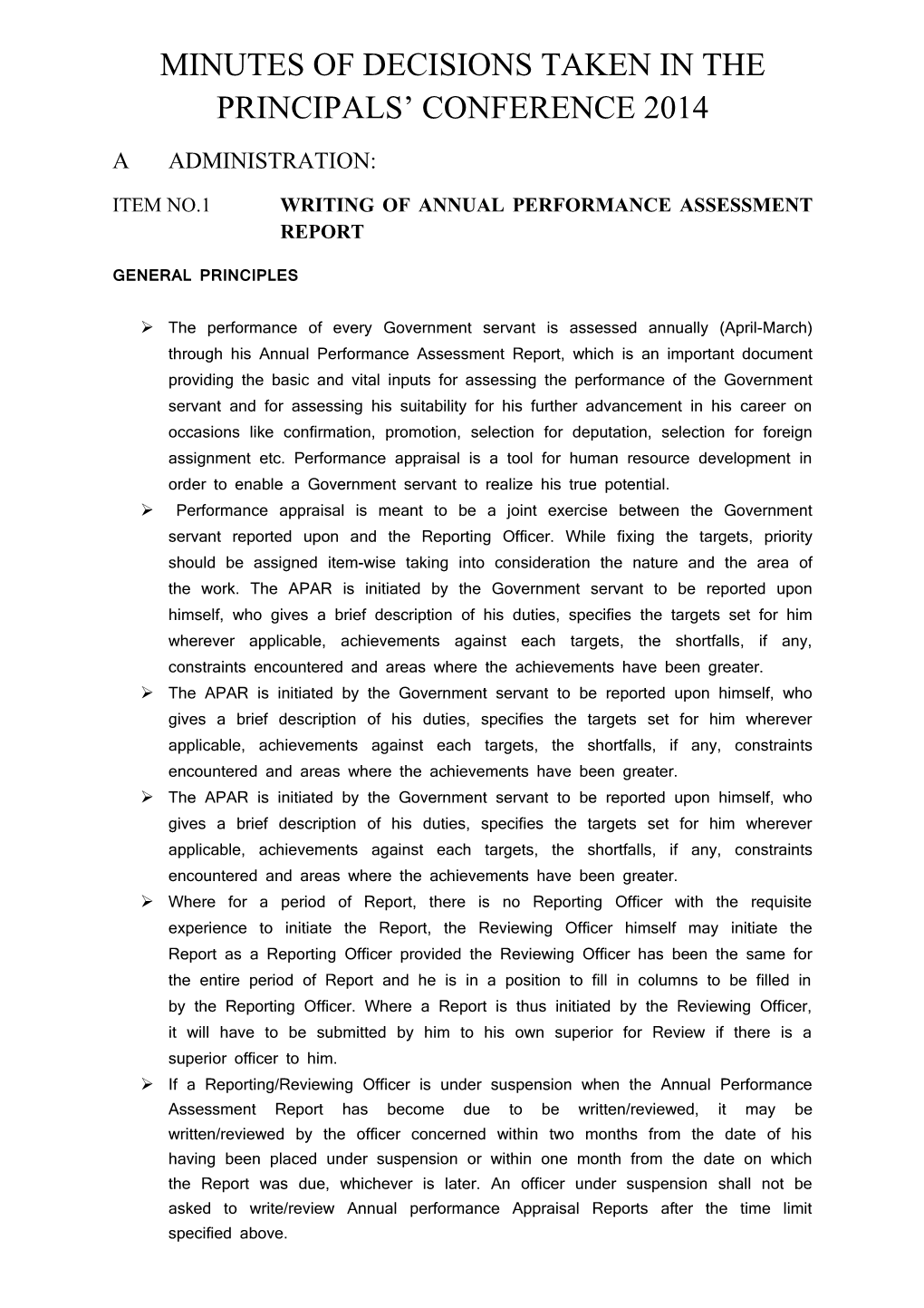 Item No.1 Writing of Annual Performance Assessment Report