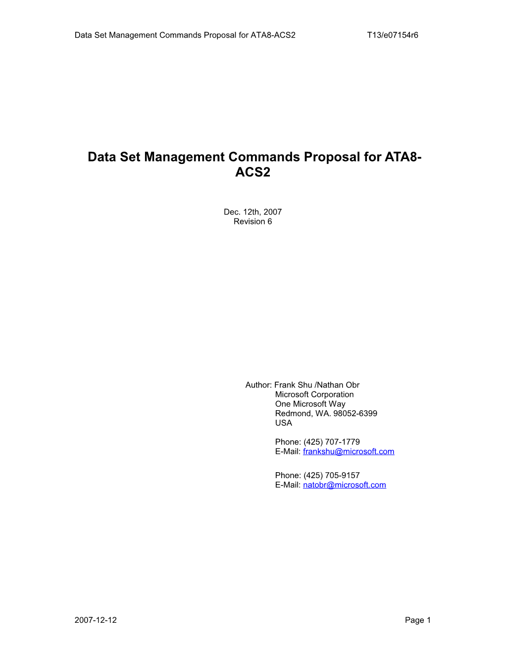 Non Volatile Cache Command Proposal for ATA8-ACS