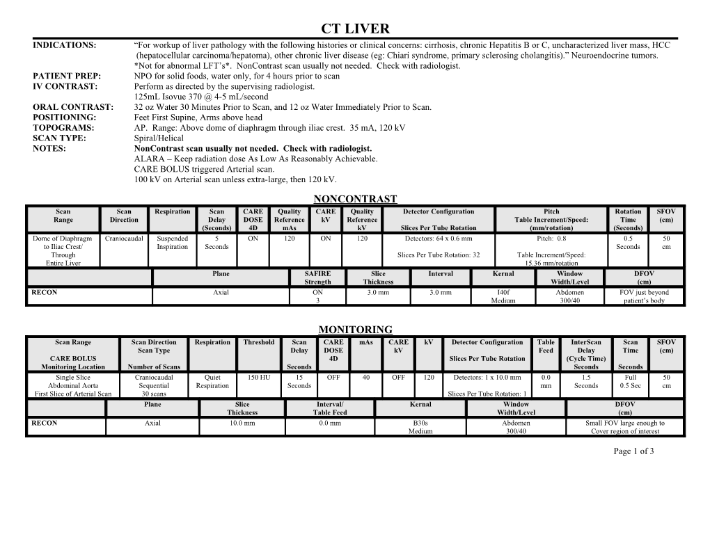 INDICATIONS: for Workup of Liver Pathology with the Following Histories Or Clinical Concerns