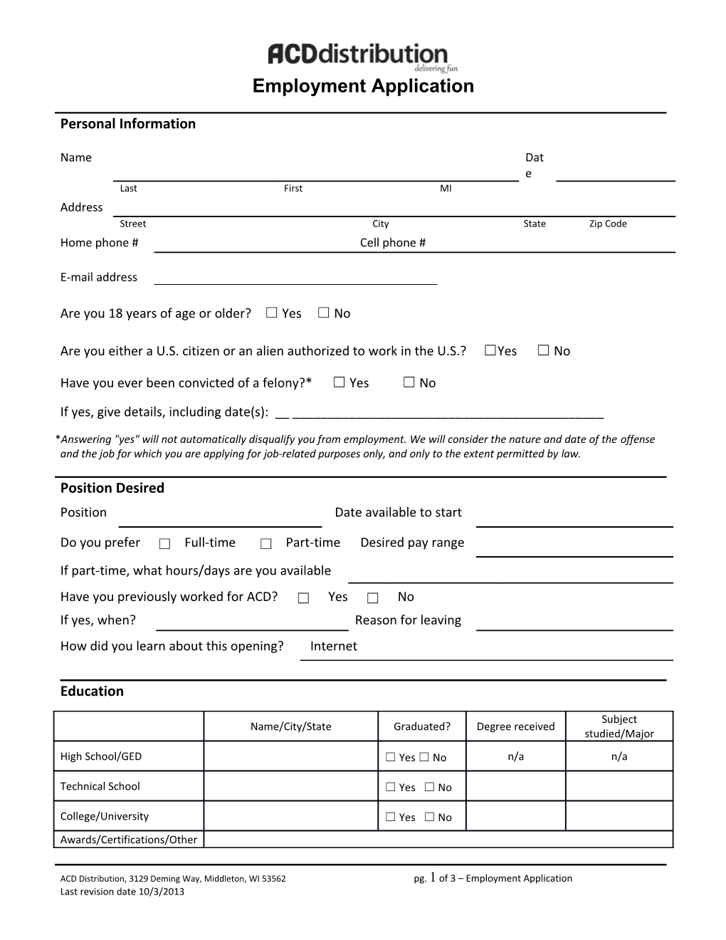 Universal Employment Application