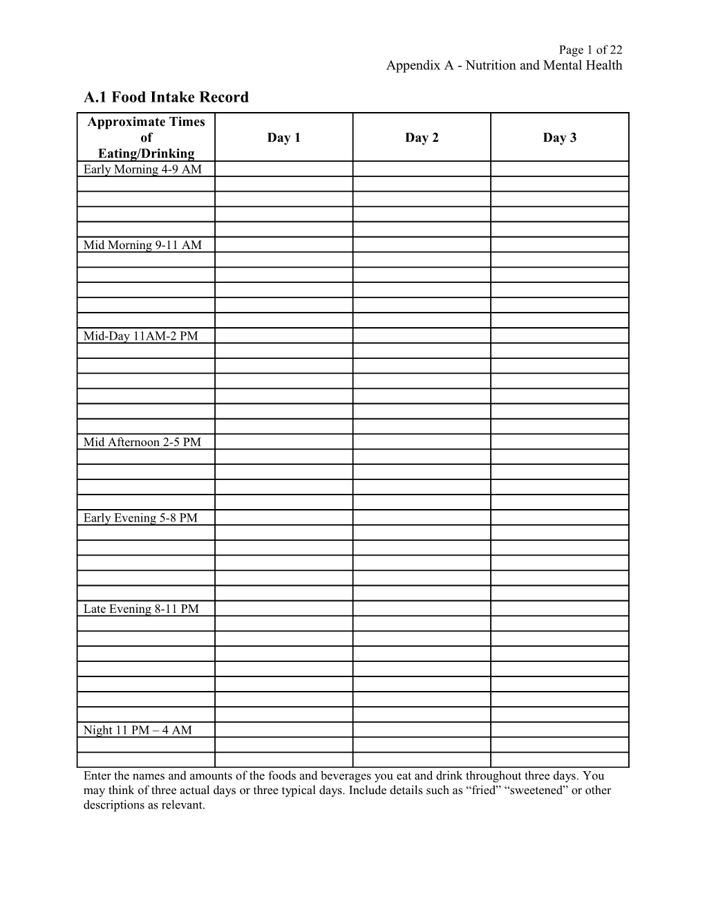 Appendix a - Nutrition and Mental Health