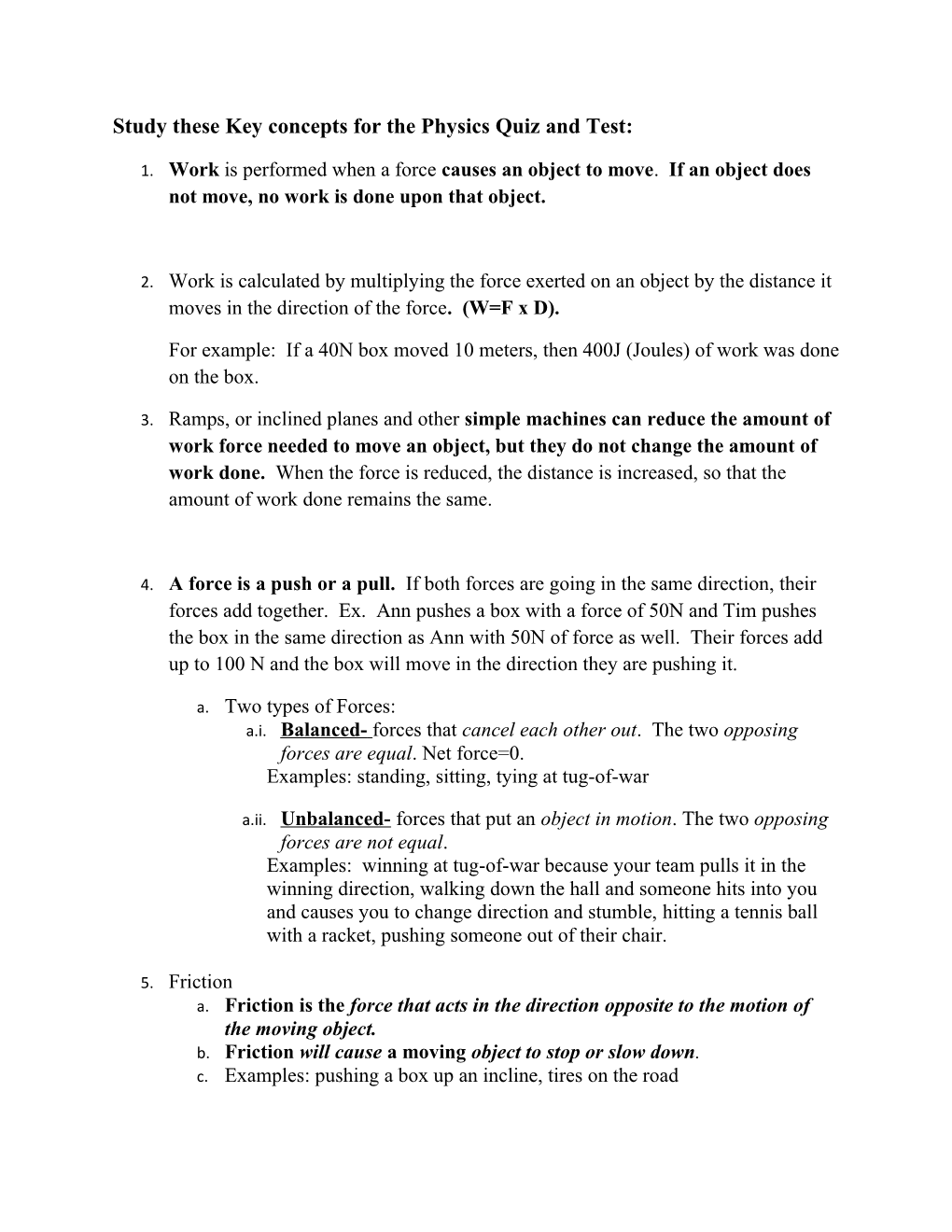 Study These Key Concepts for the Physics Quiz and Test