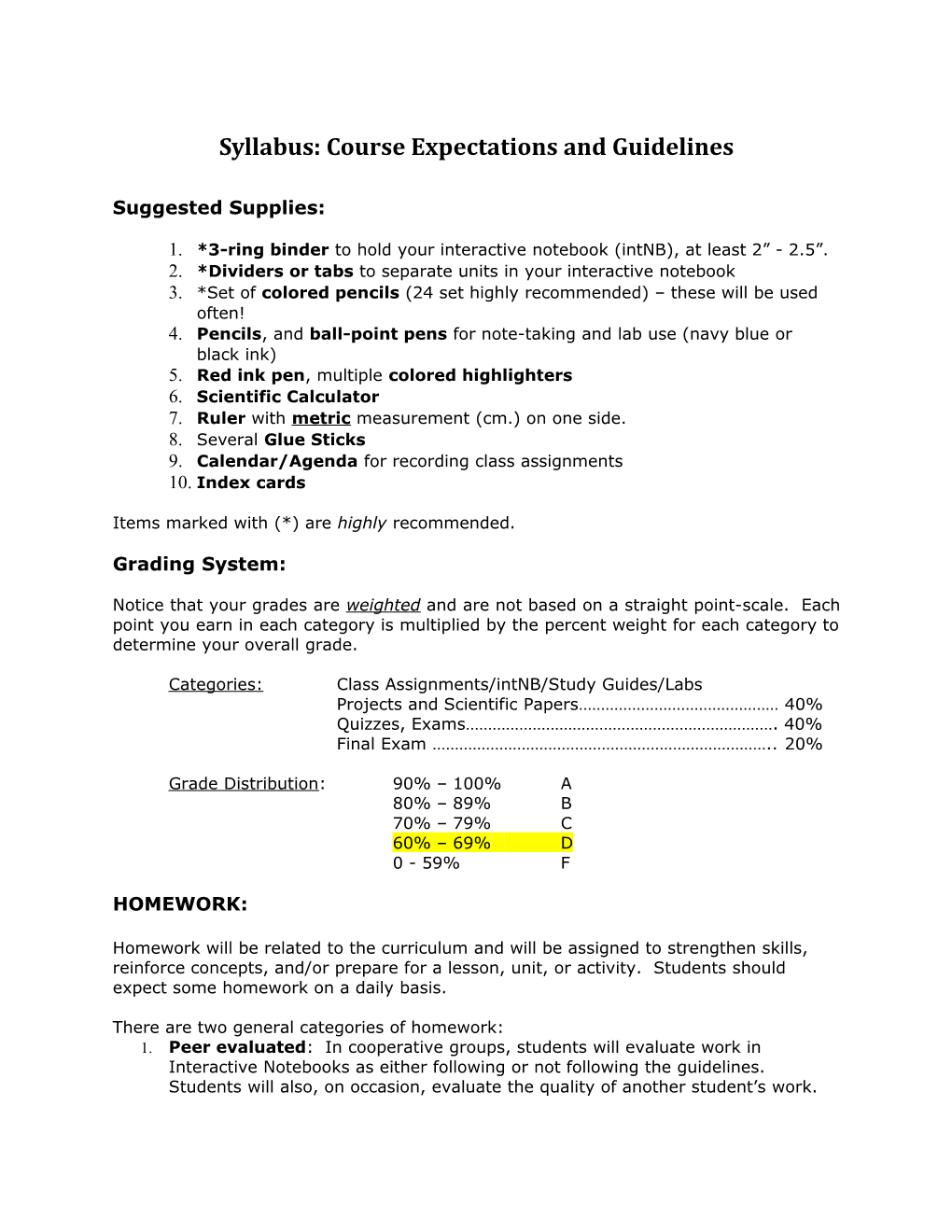 Syllabus: Course Expectations and Guidelines