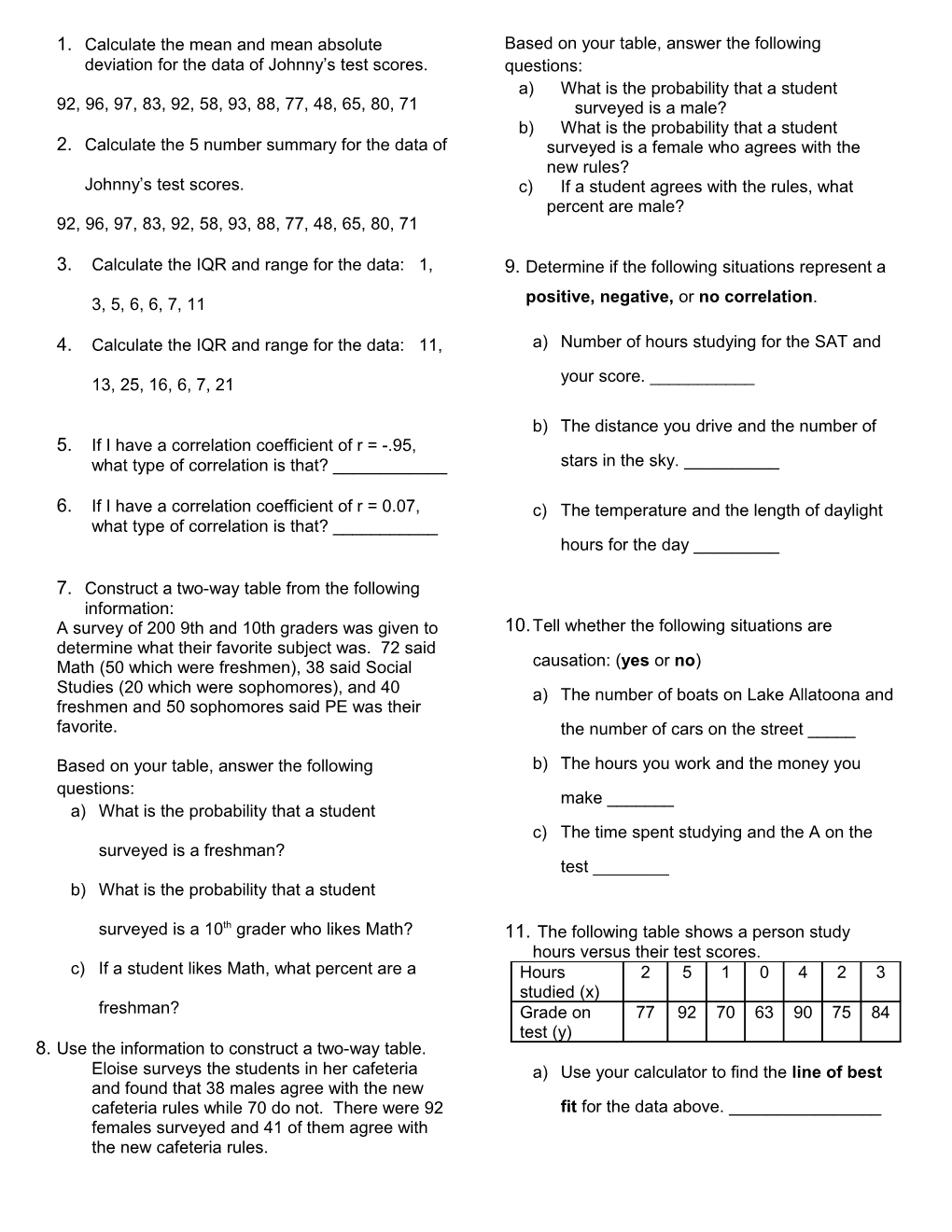 Calculate the Meanand Mean Absolute Deviationfor the Data of Johnny S Test Scores