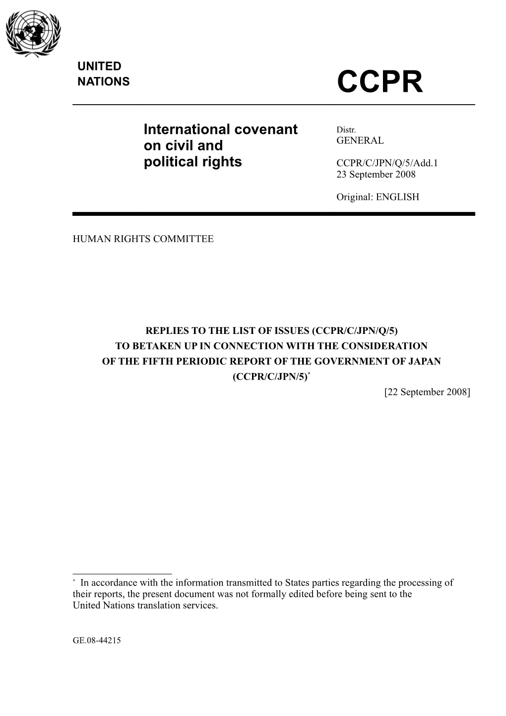 B Government Report on the International Covenant on Civil and Political Rights: Answers