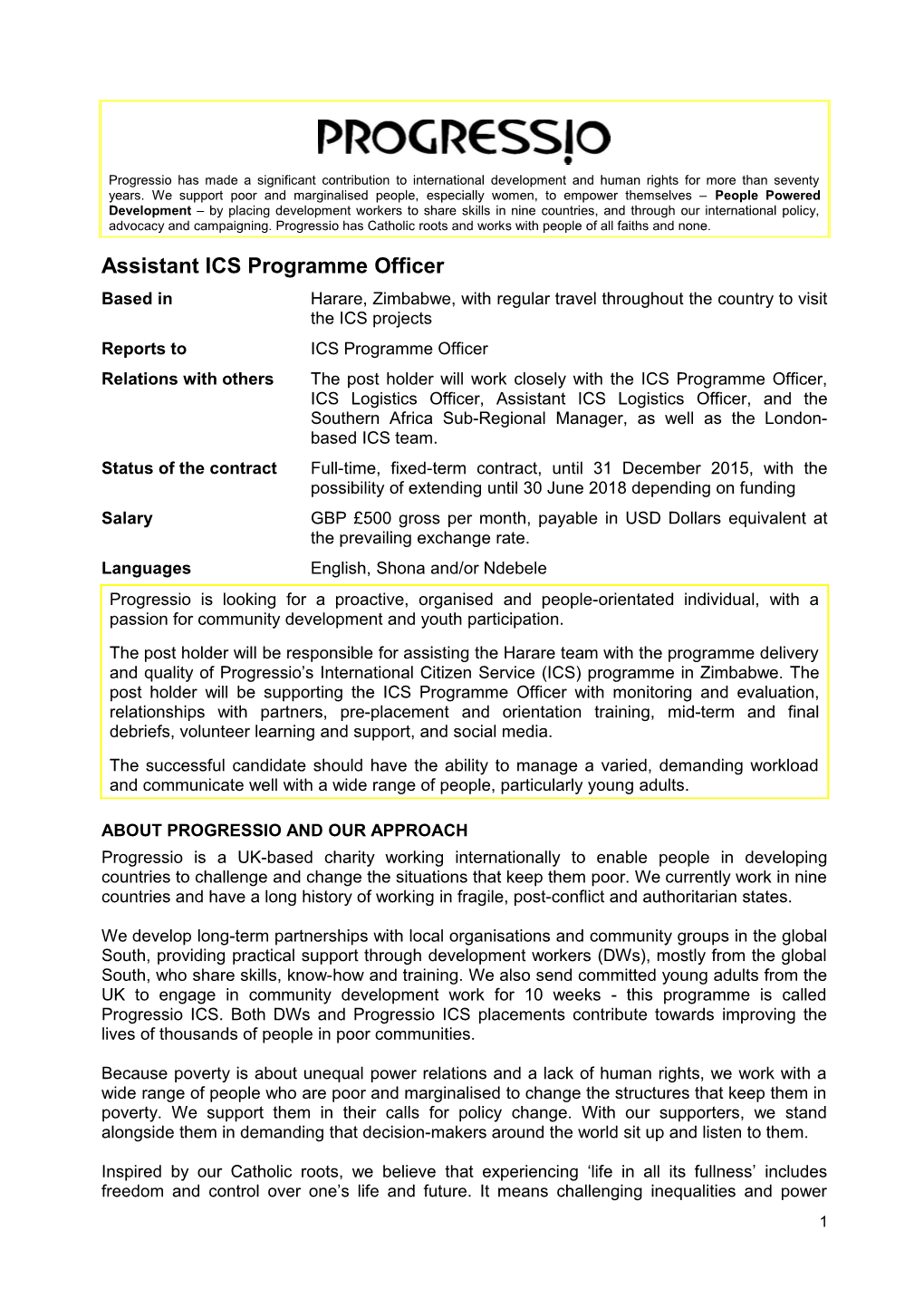 Assistant ICS Programme Officer