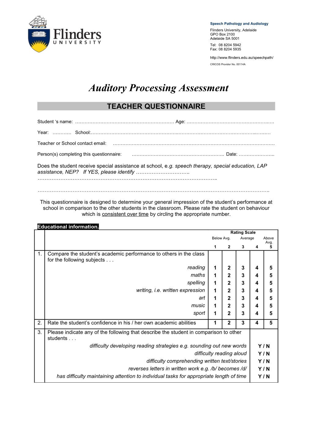 Auditory Processing Assessment