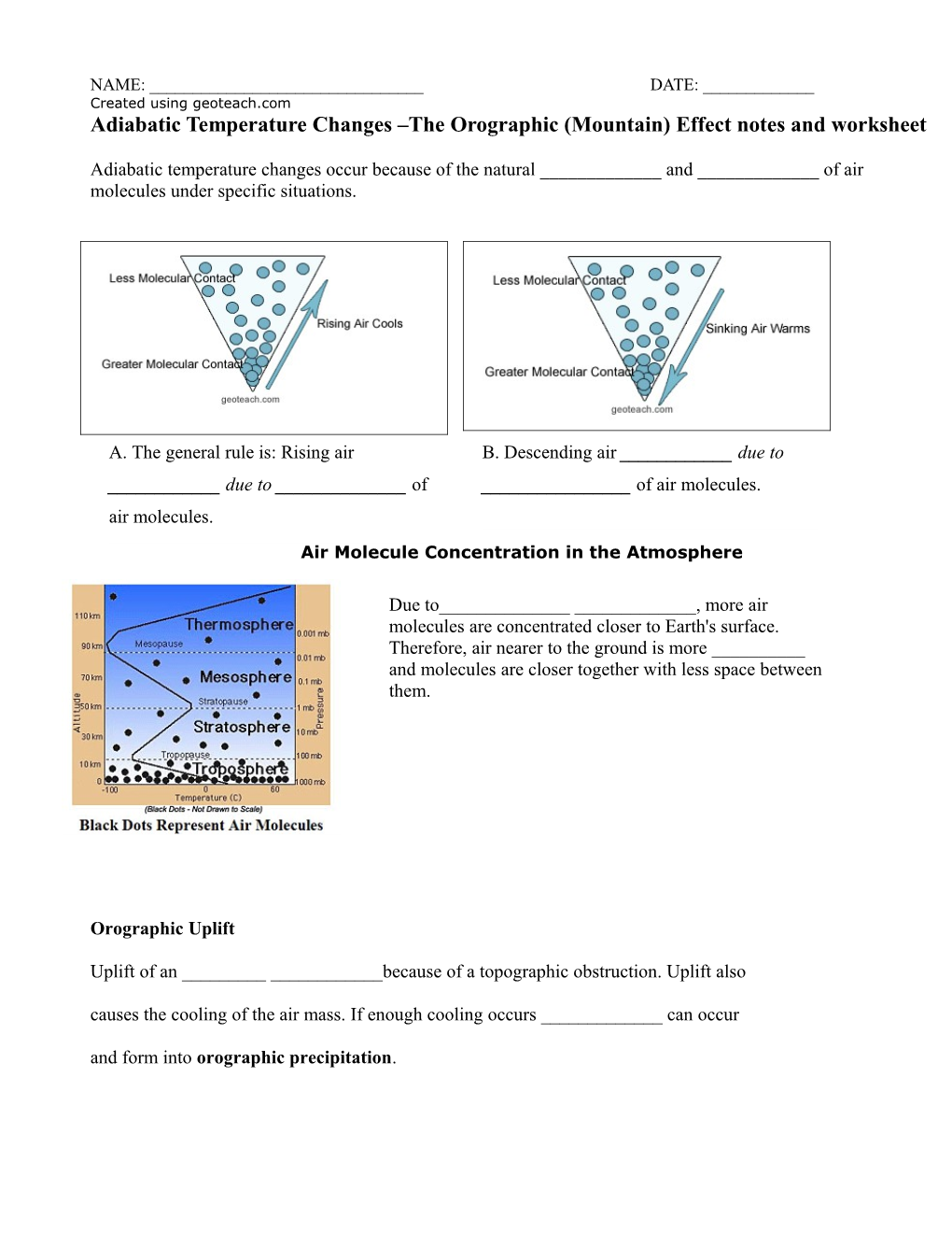 NAME: ______DATE: ______Created Using Geoteach.Comadiabatic Temperature Changes the Orographic