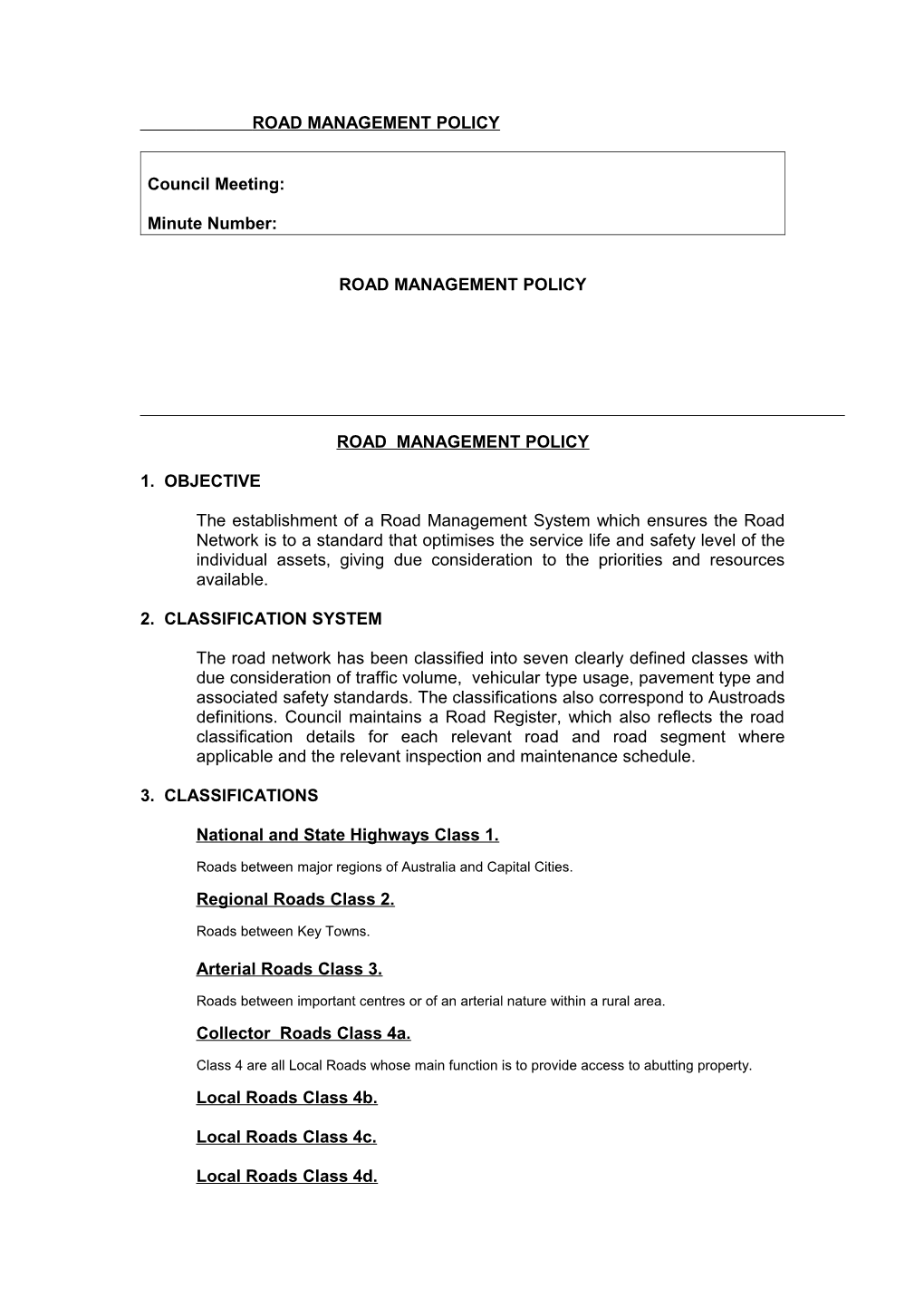 Road Management Policy