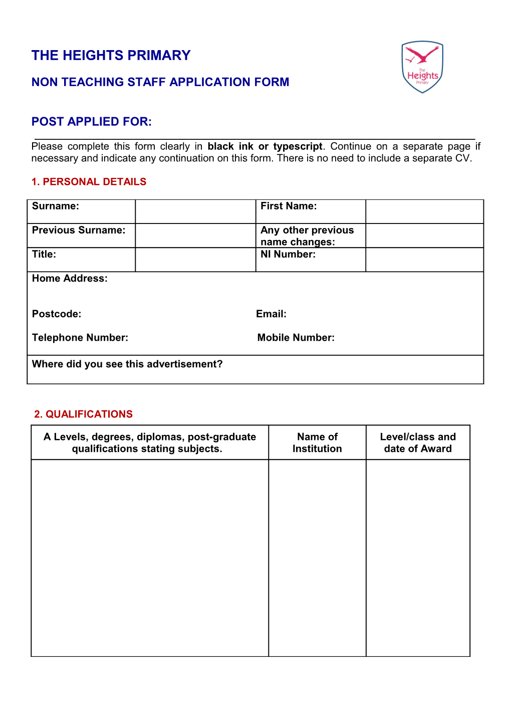 Non Teaching Staff Application Form
