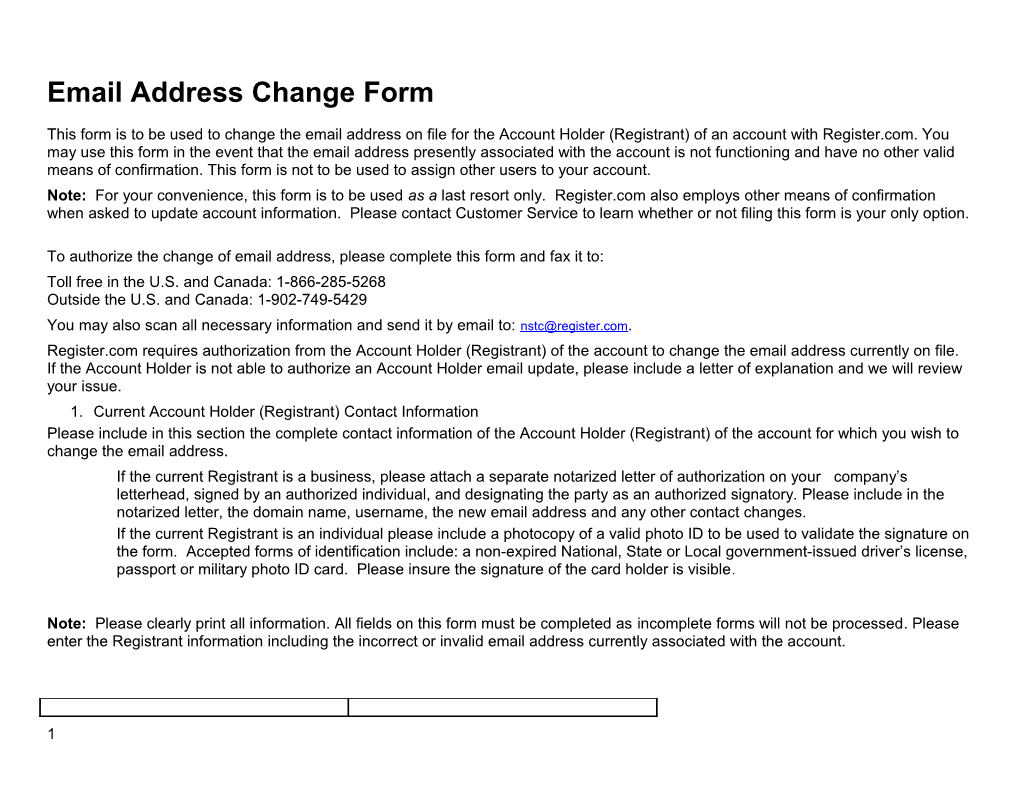 Email Address Change Form