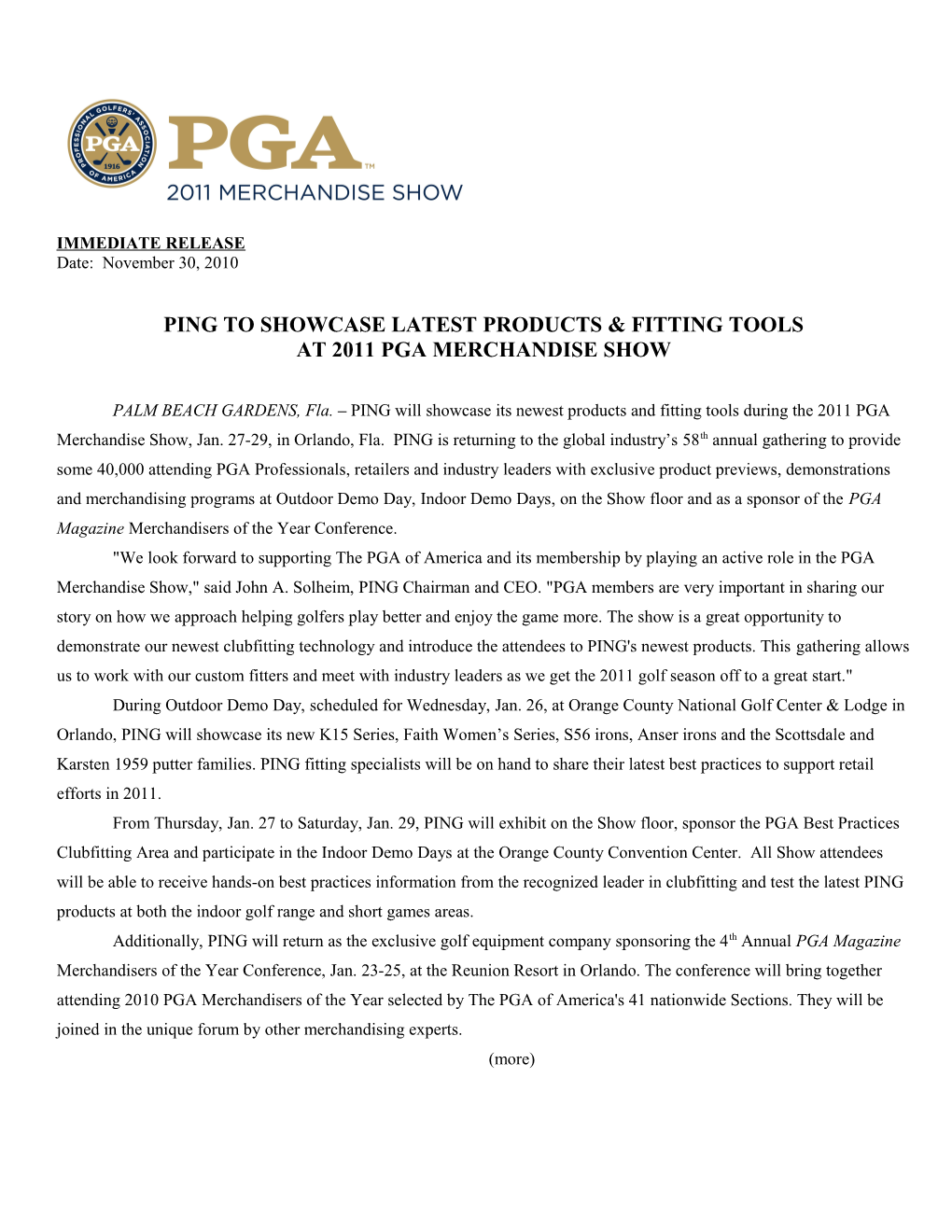 Ping to Showcase Latest Products & Fitting Tools