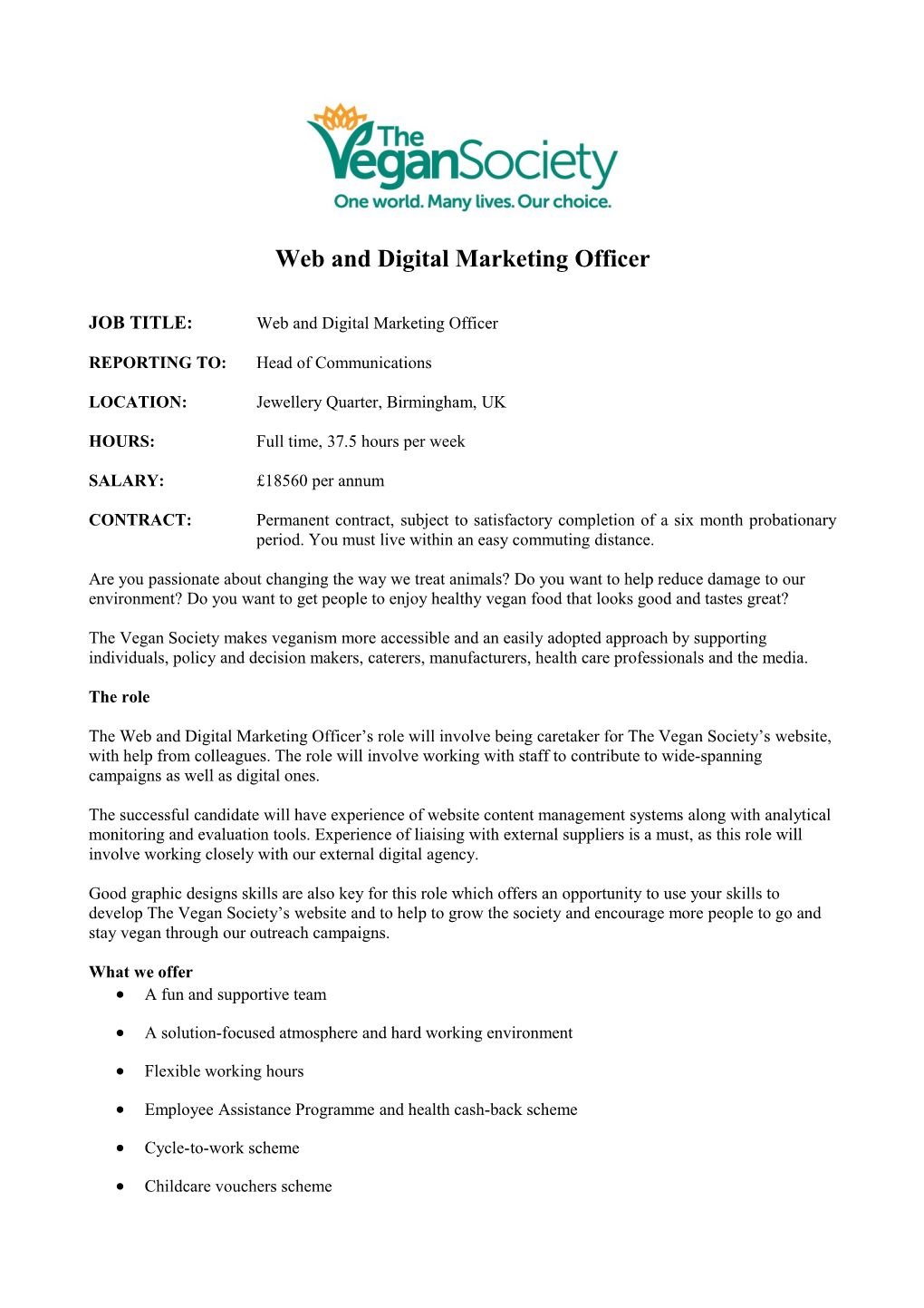 JOB TITLE:Web and Digital Marketing Officer