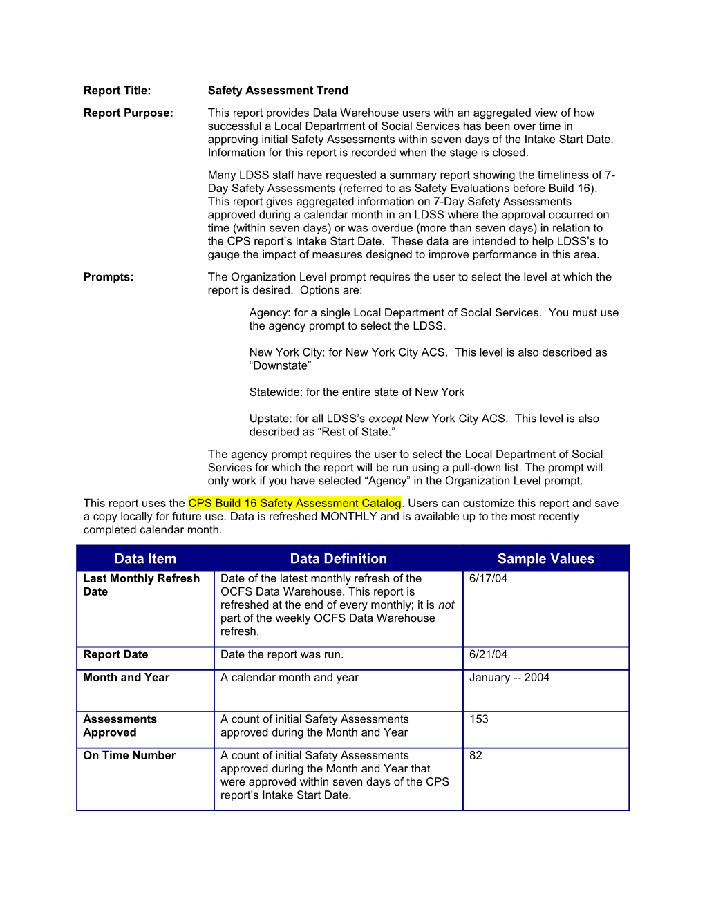 Report Title:Safety Assessment Trend