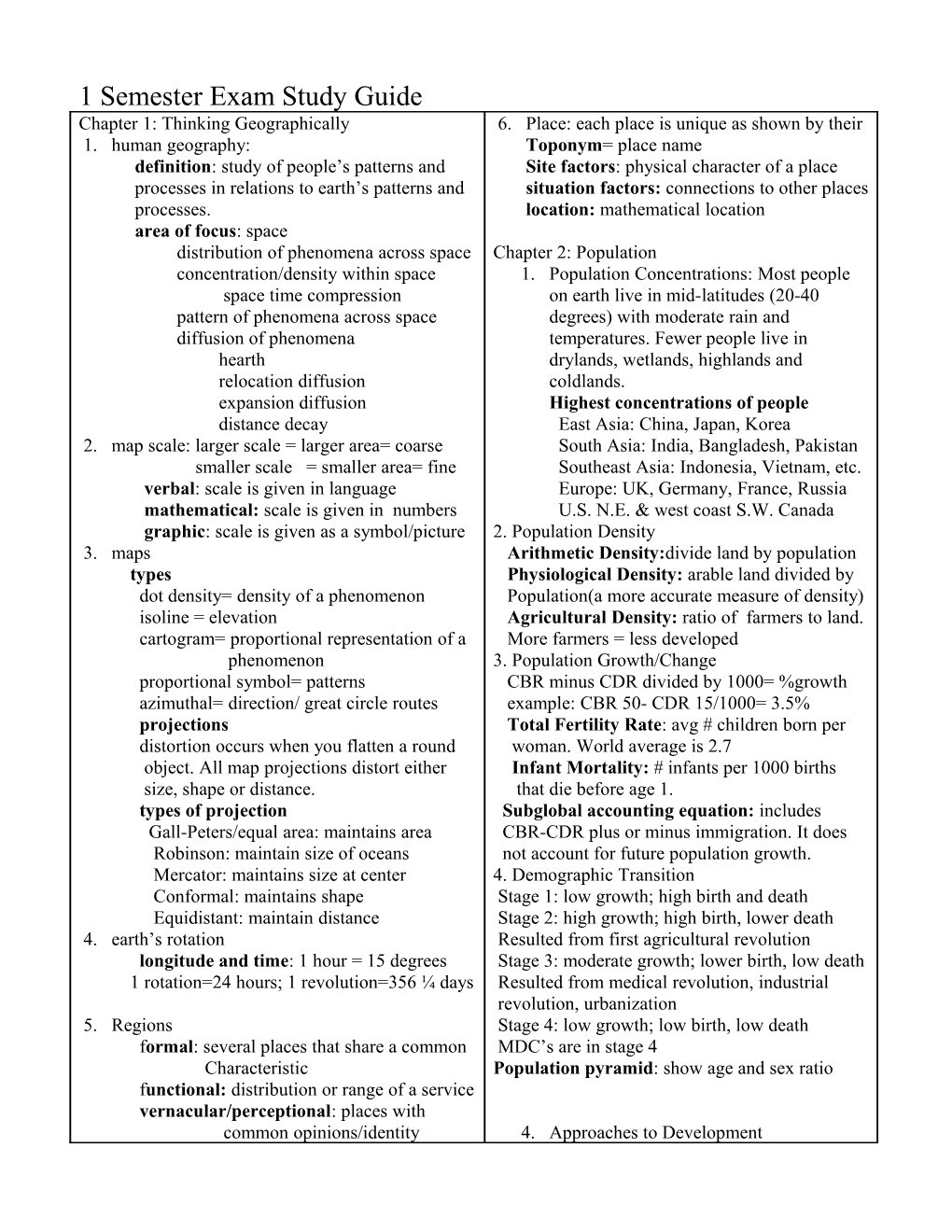 1 Semester Exam Study Guide