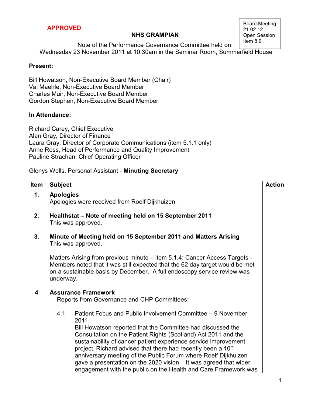 Item 8.9 for 21 Feb 2012 PGC Minute 23 Nov 2011