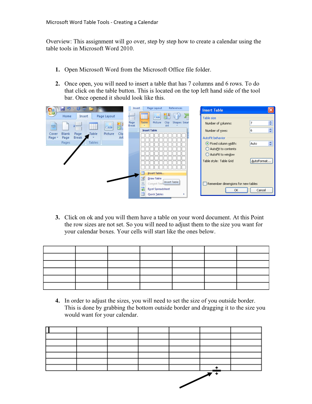 Microsoft Word Table Tools - Creating a Calendar