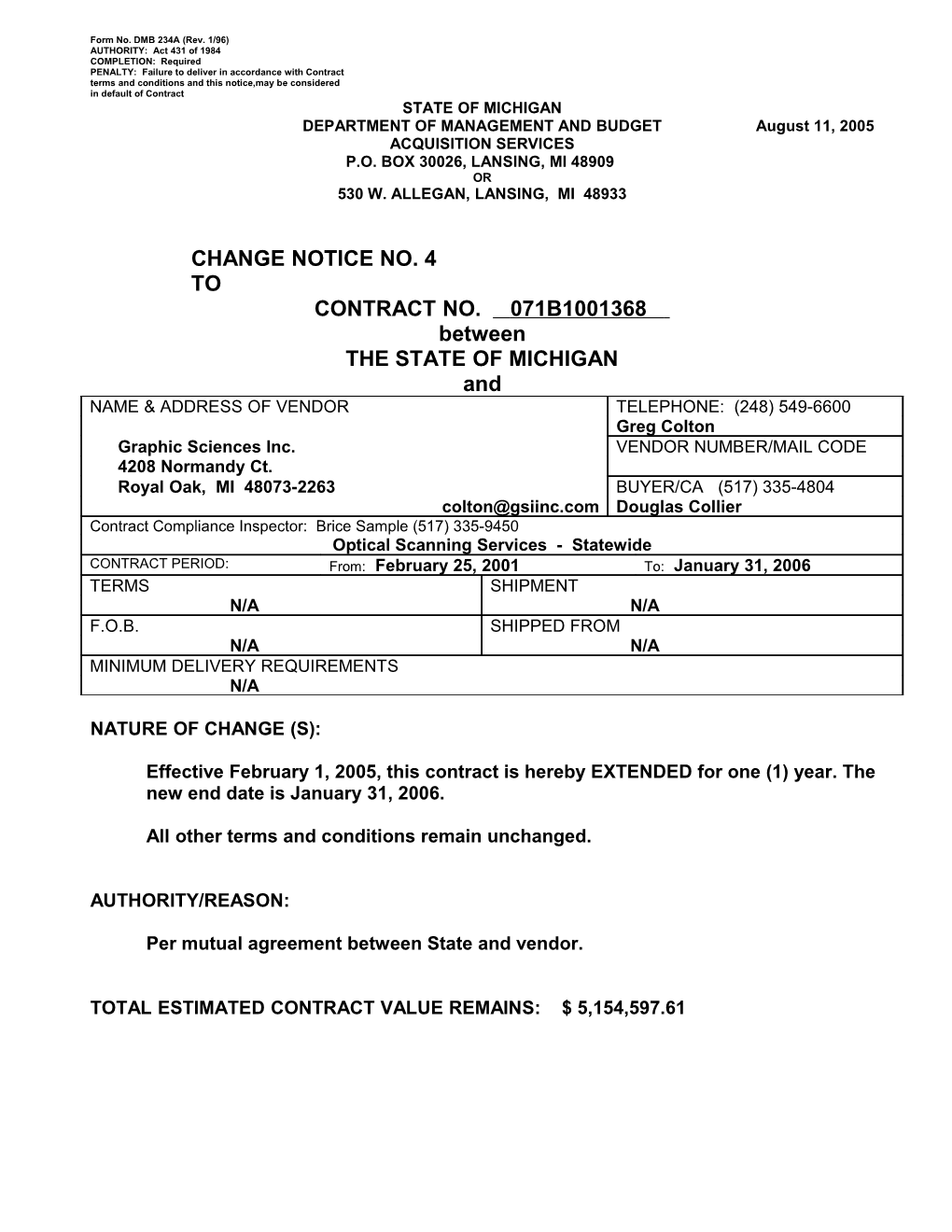 Form No. DMB 234A (Rev. 1/96)