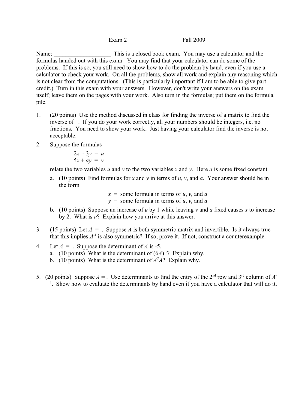 Exam 1	Math 205	Fall 1998