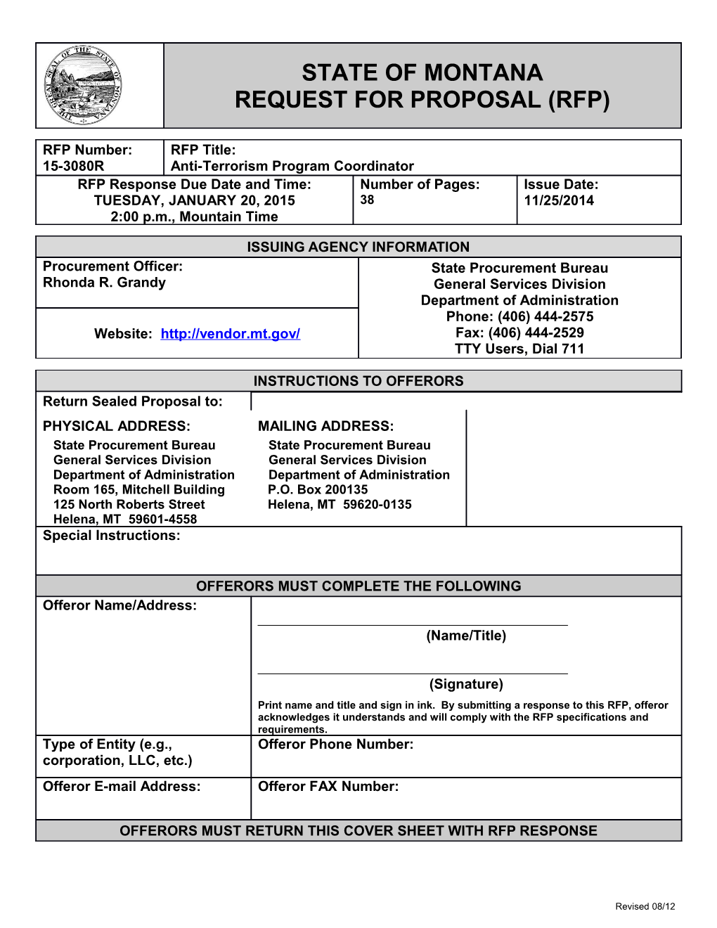 RFP#13-2674R, ANTI-TERRORISM PROGRAM COORDINATOR, Page 1