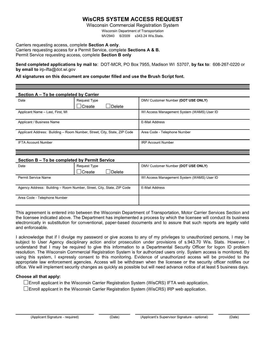 MV2940 Wiscrs System Access Request