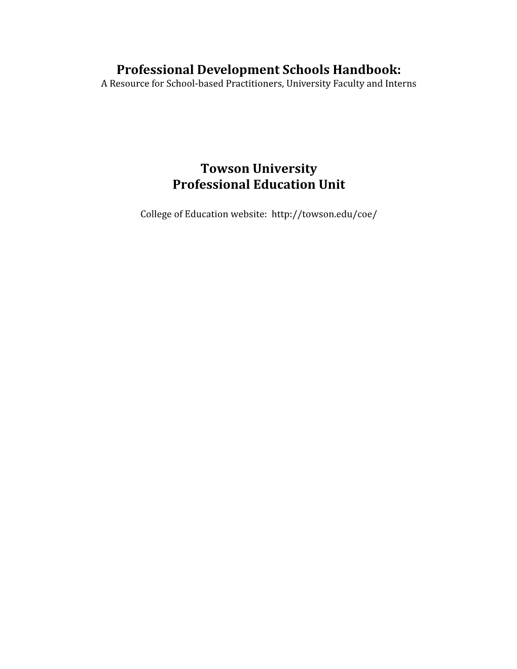 Professional Development Schools Handbook