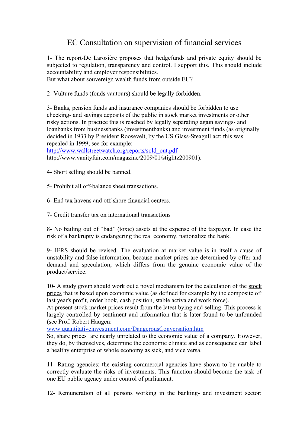 1- the Report-De Larosière Proposes That Hedgefunds and Private Equity Should Be Subjected