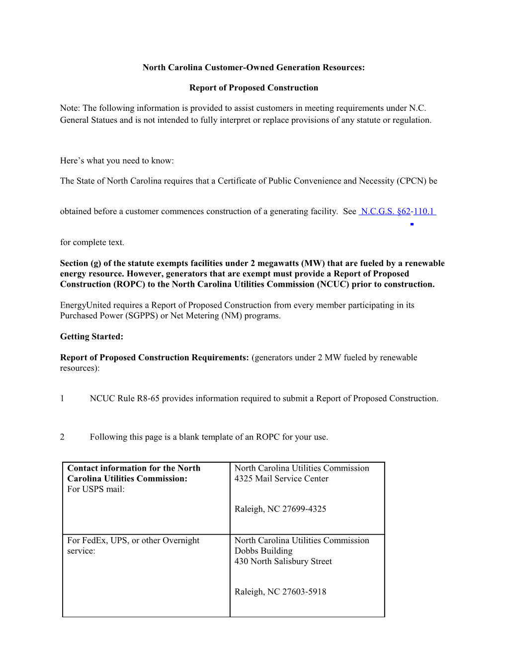 Sample Application for Certificate of Public Convenience and Necessity from NC Solar Center