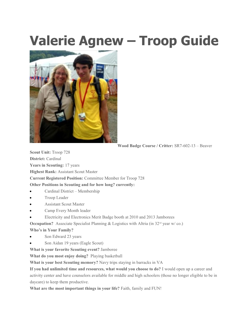 Valerie Agnew Troop Guide