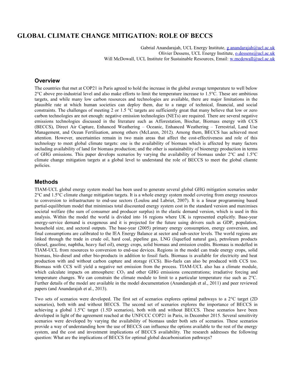 Global Climate Change Mitigation: Role of Beccs