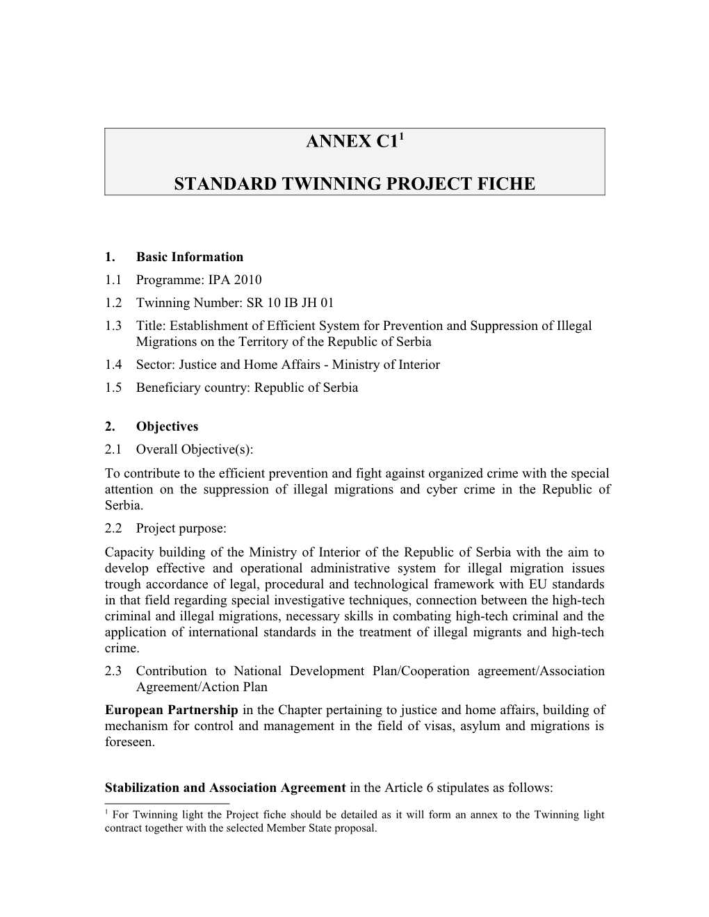 Annex C1 1 Standard Twinning Project Fiche