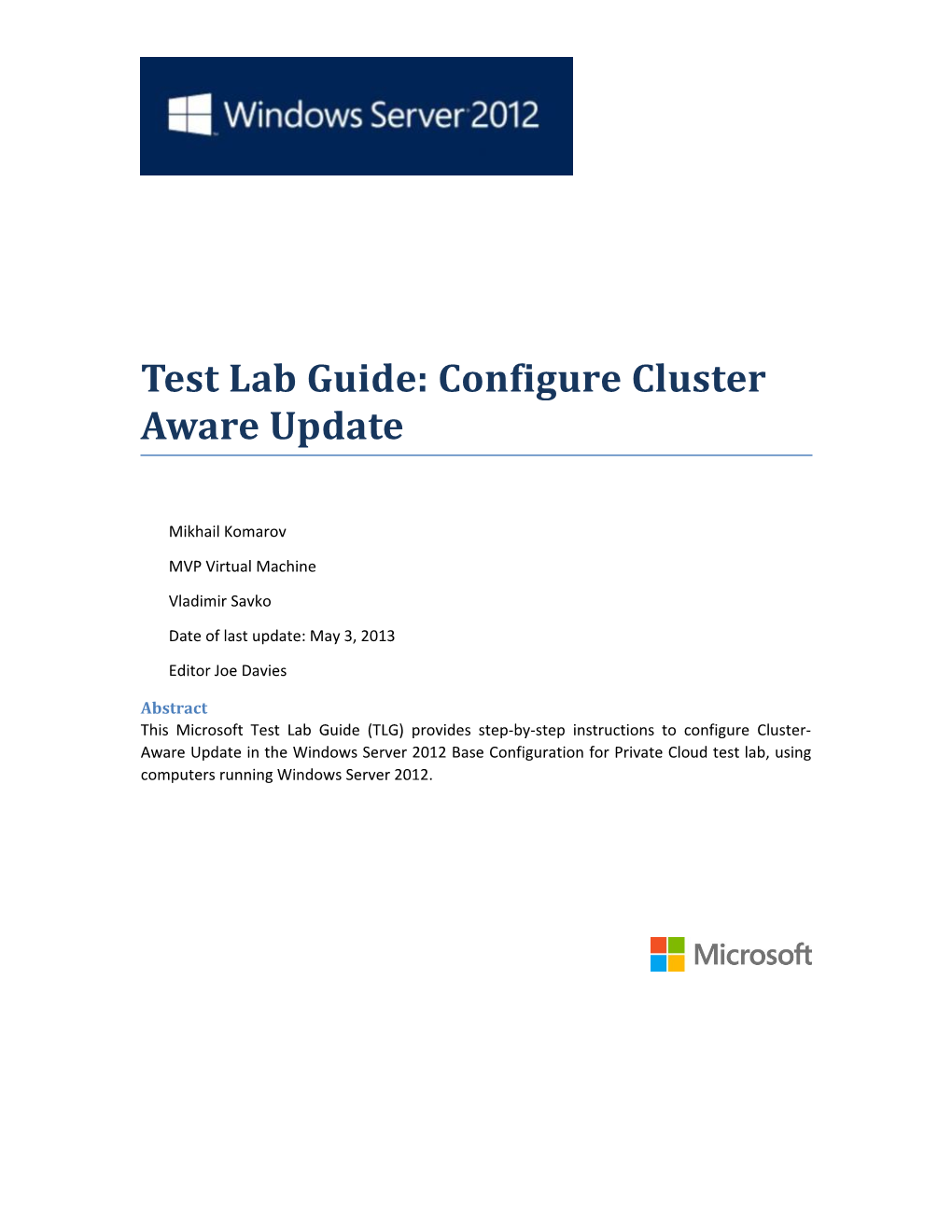 Test Lab Guide:Configurecluster Aware Update