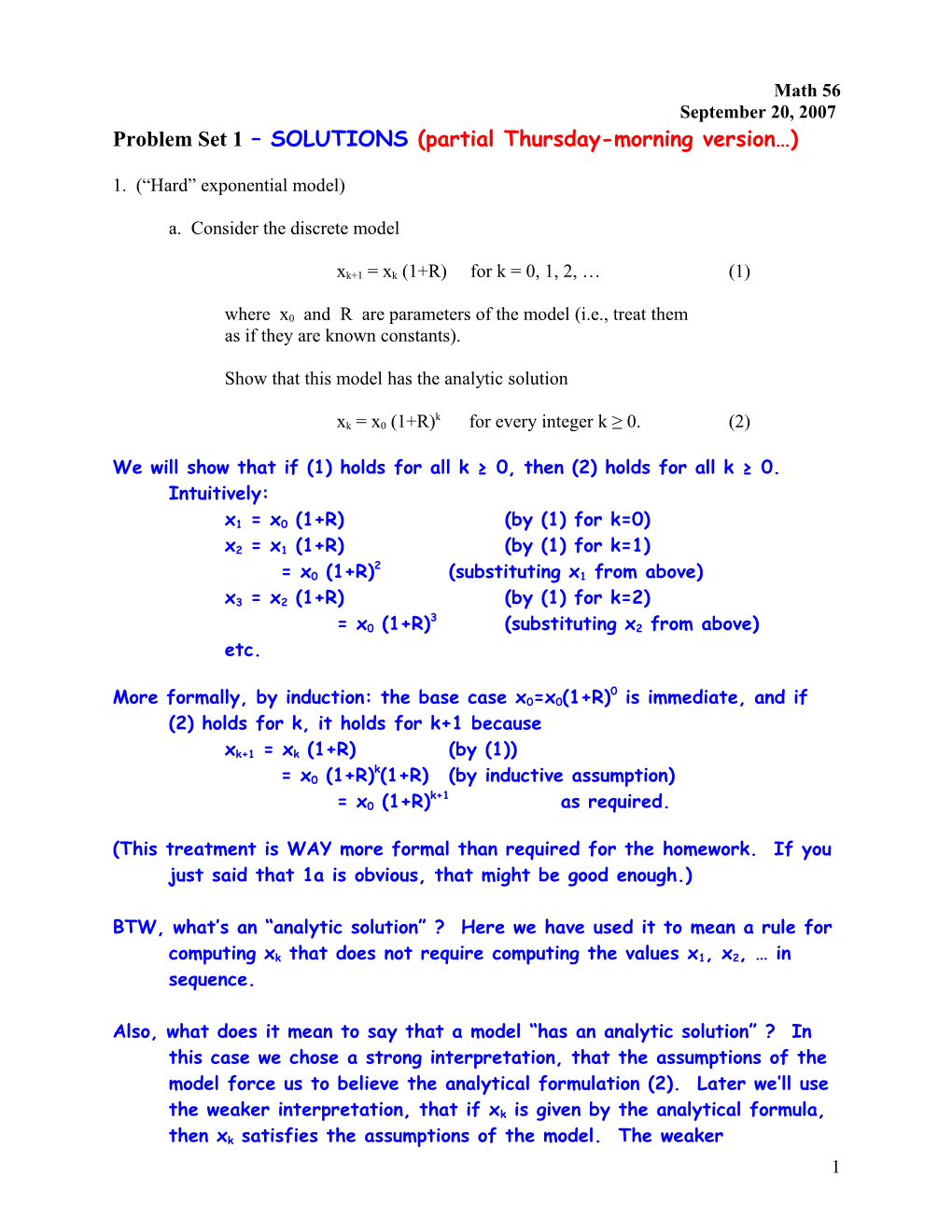 Problem Set 1 SOLUTIONS(Partial Thursday-Morning Version )