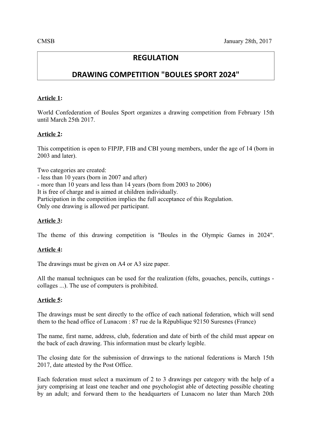 Drawing Competition Boules Sport 2024