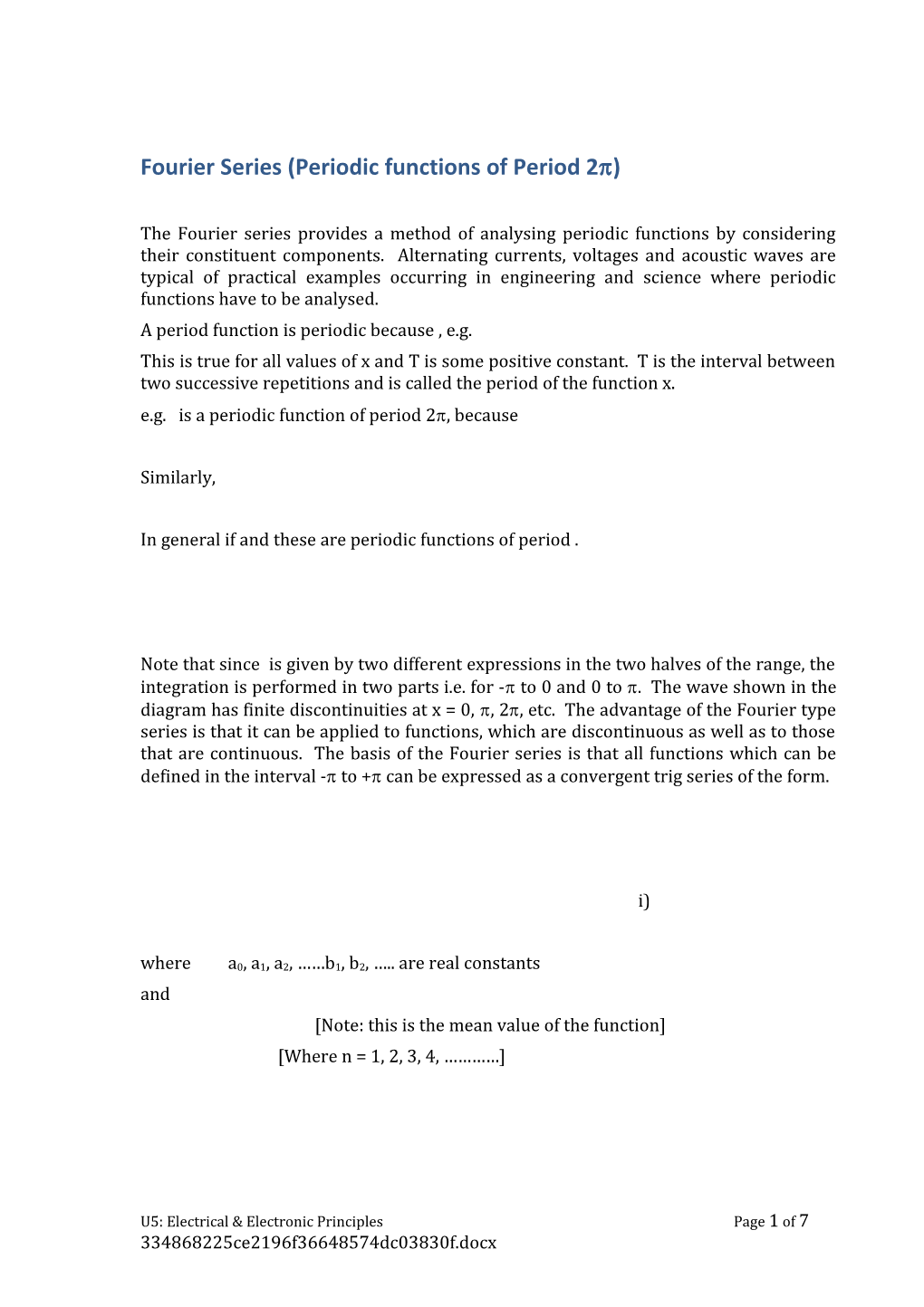 Fourier Series (Periodic Functions of Period 2 )